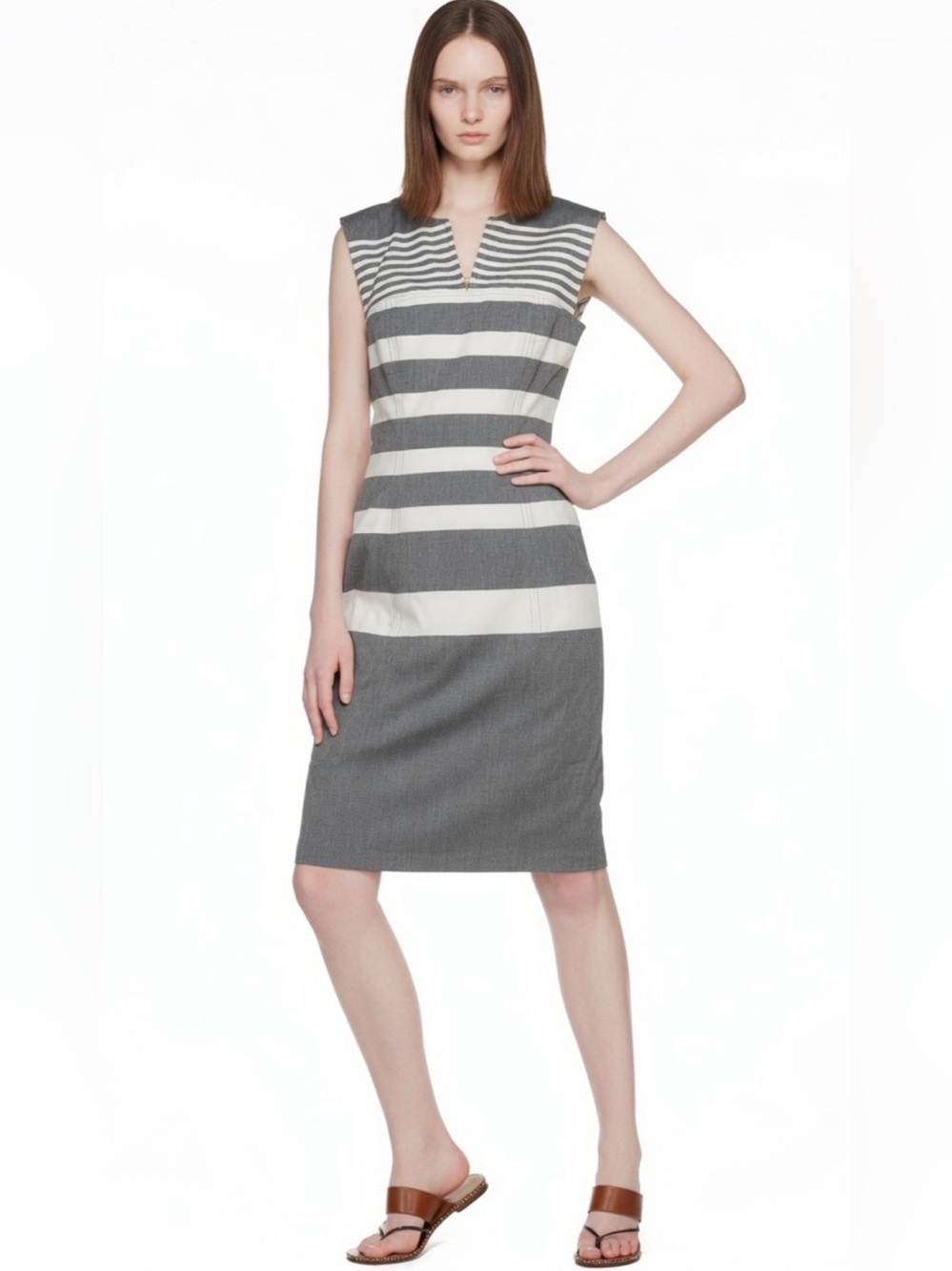 Striped Gray and White Sheath Dress - Tommy Hilfiger in Size 10